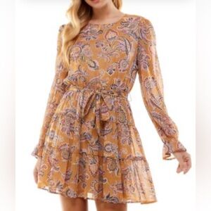 City Studio Mustard Floral Midi Dress-Large